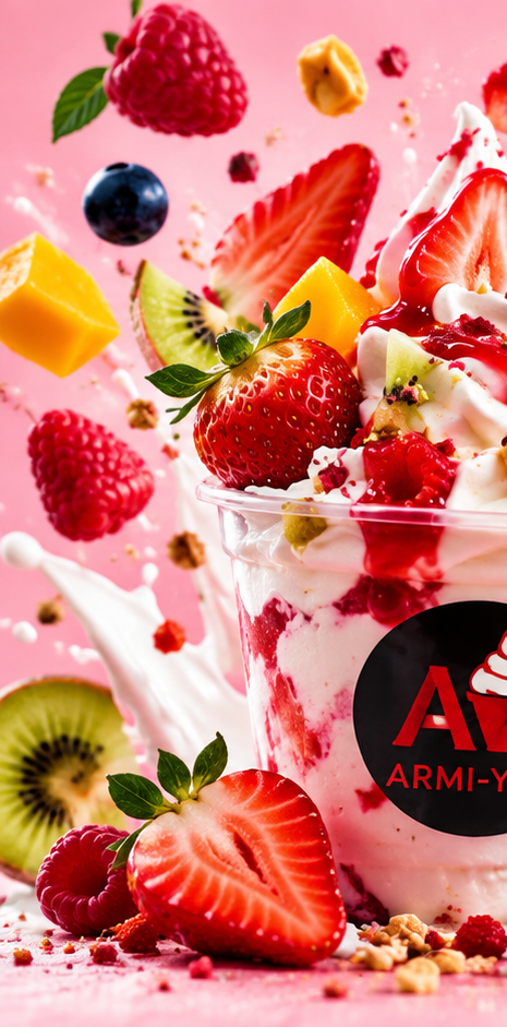 Yogur helado Armi-Yog con frutas y toppings